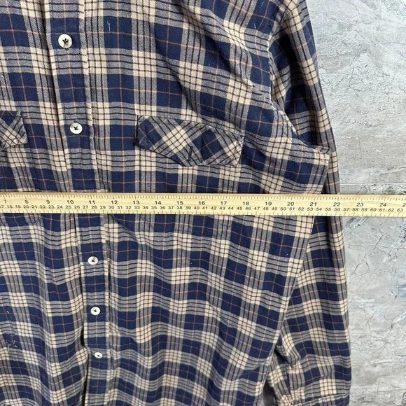 Vintage L.L.Bean blue & cream plaid flannel shirt Mens Size M #flannel #outdoor
